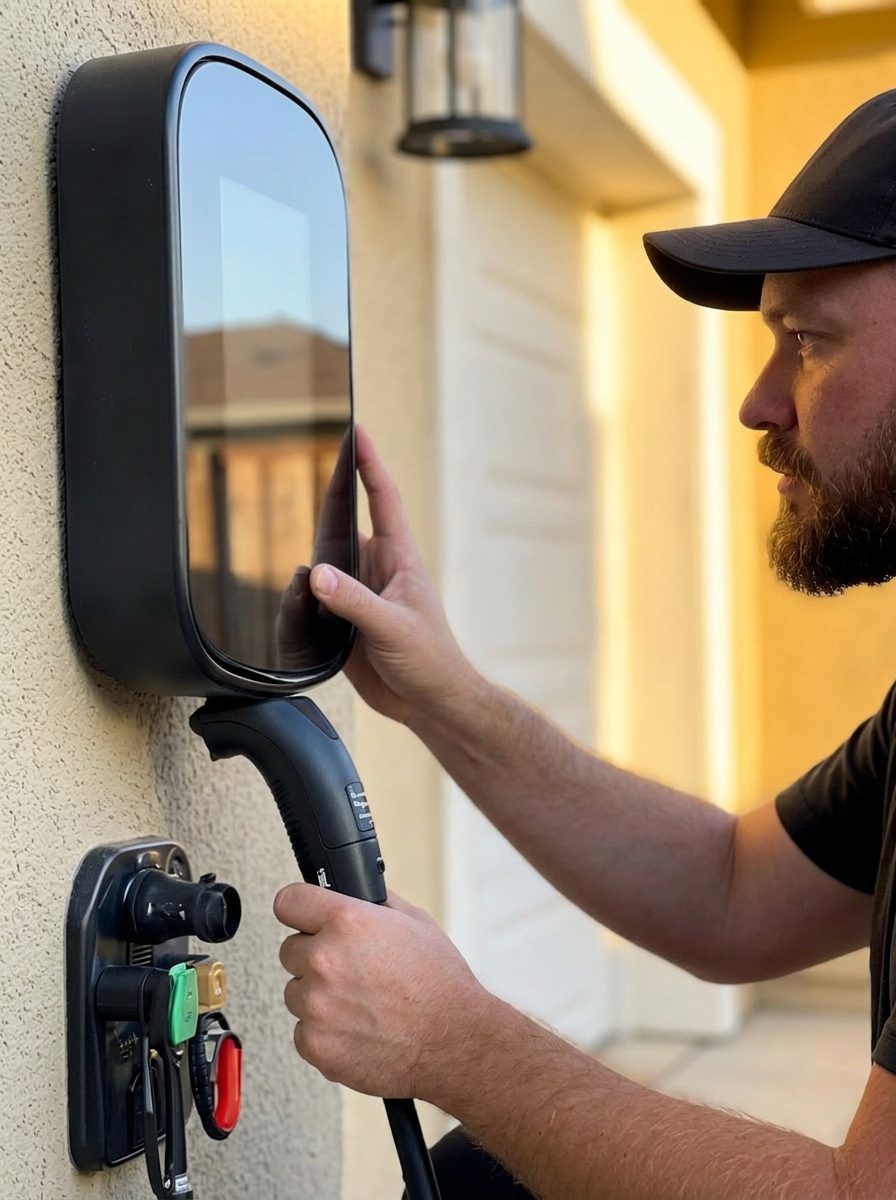 Tesla Wall Connector installed in a Utah garage by O'Bray Electric