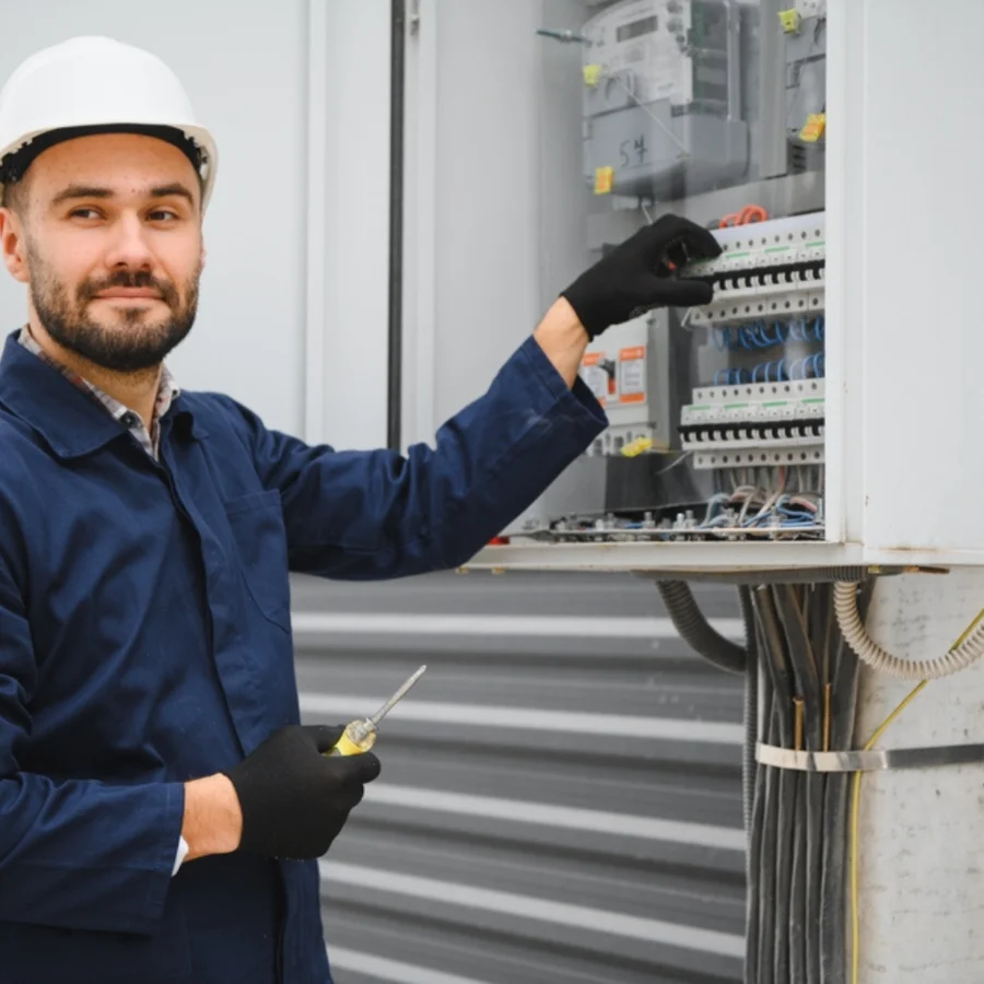 Electrician assessing an electrical panel