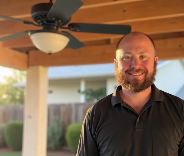Tyson O'Bray, Master Electrician, working on residential electrical service equipment